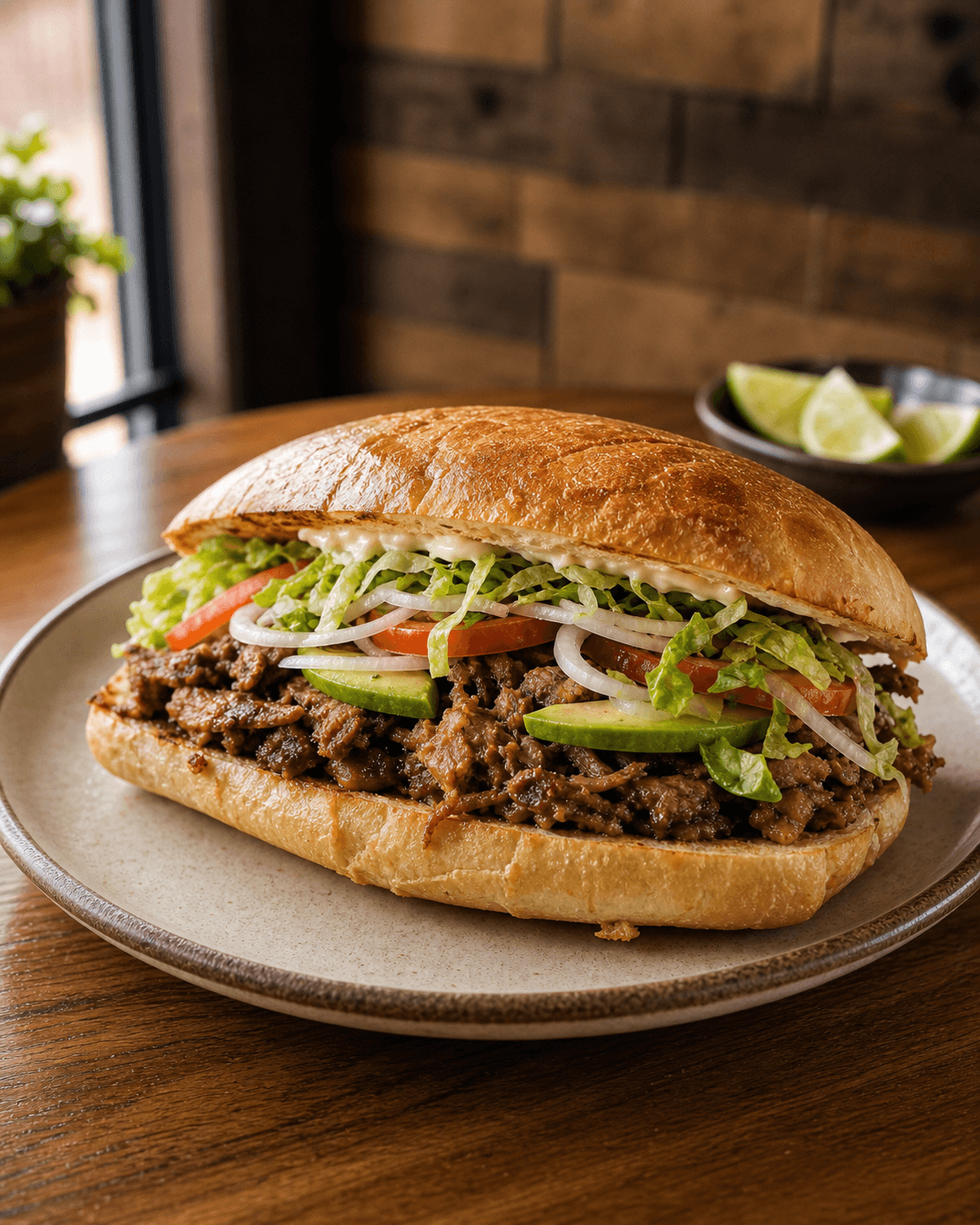 Sandwich preparado con carne y verduras